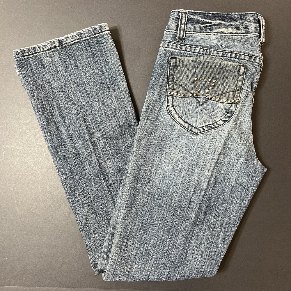 DKNY Jeans Straight Leg Women's Size 8 Blue Light Wash Rivets Y2K Vintage